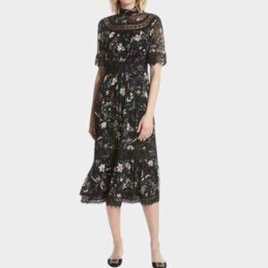Kate Spade Wallflower Chiffon Midi Dress Size 2 – Floral Lace Black